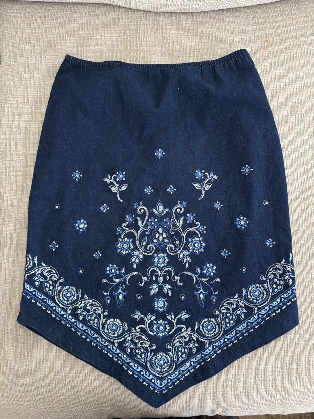 Finesse Navy Blue Embroidered Handkerchief Hem Skirt